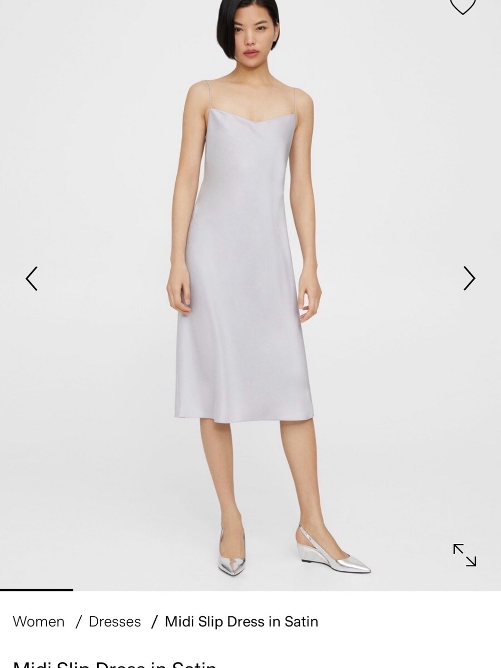 Theory Silver Satin Midi Slip Dress